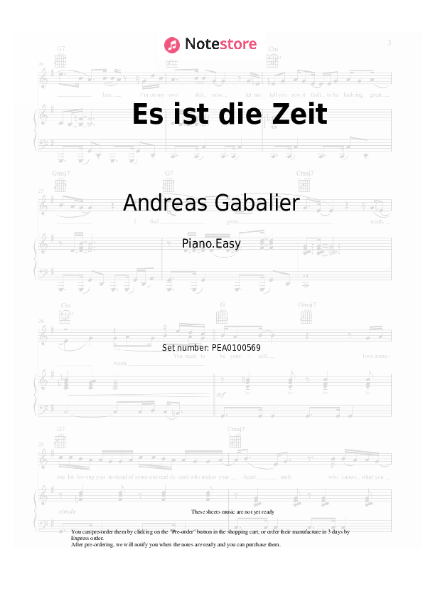 Es ist die Zeit - Andreas Gabalier Piano Sheet Music Easy - Piano.Easy