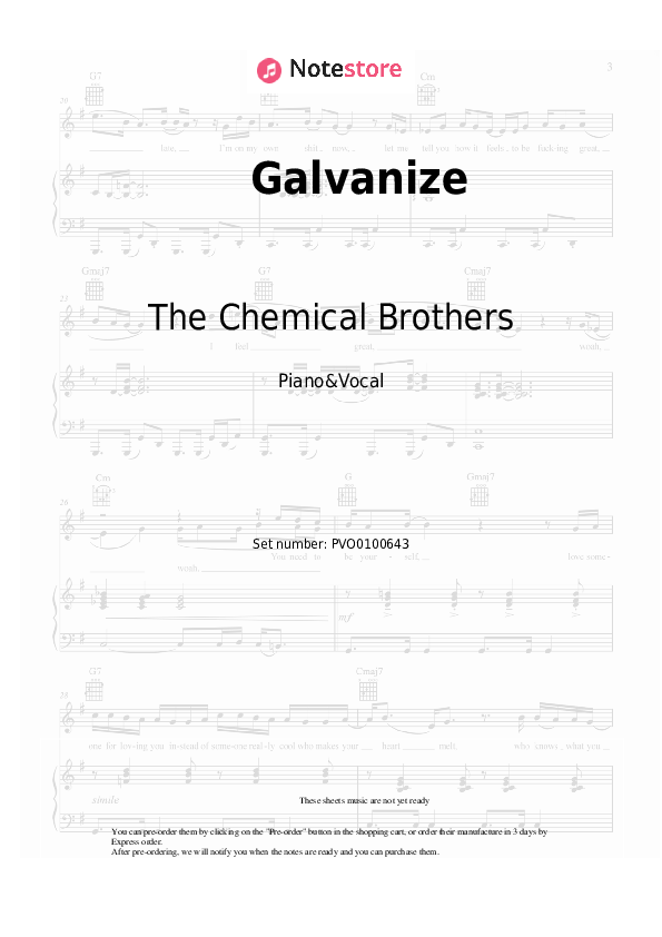 Sheet music with the voice part The Chemical Brothers - Galvanize - Piano&Vocal