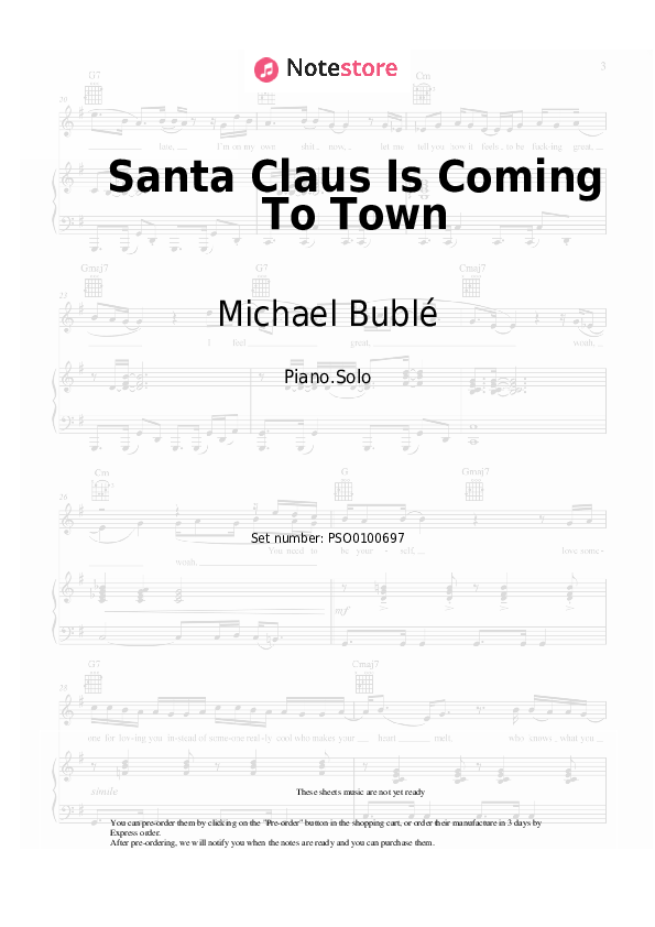 Santa Claus Is Coming To Town - Michael Bublé Piano Sheet Music - Piano.Solo