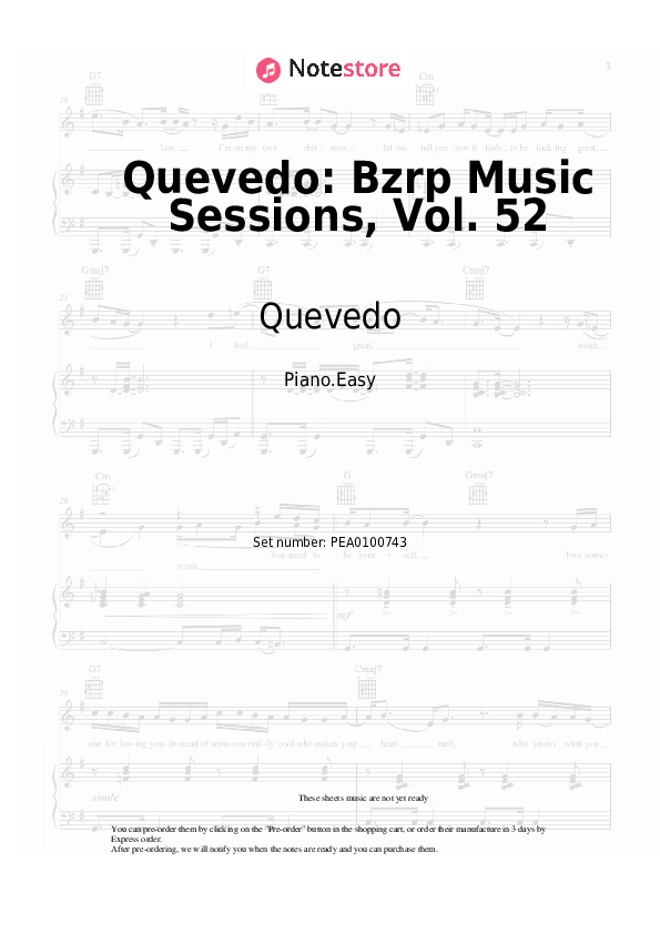 Easy sheet music Bizarrap, Quevedo - Quevedo: Bzrp Music Sessions, Vol. 52 - Piano.Easy