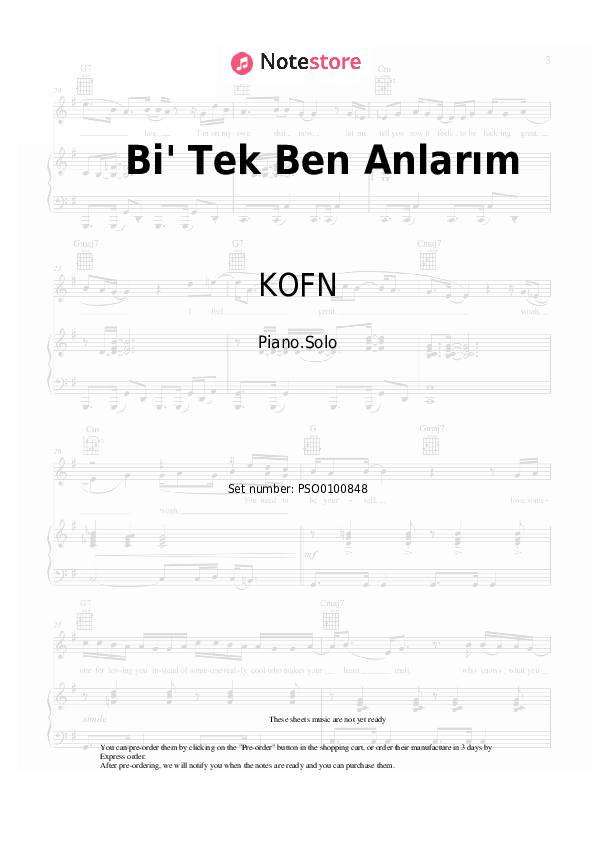 Bi' Tek Ben Anlarım - KOFN Piano Sheet Music - Piano.Solo