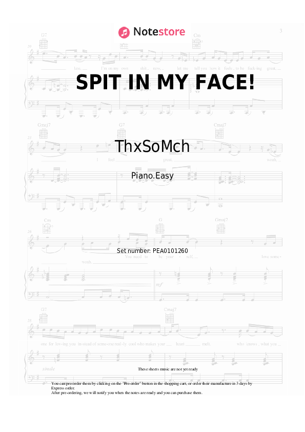 SPIT IN MY FACE! - ThxSoMch Piano Sheet Music Easy - Piano.Easy