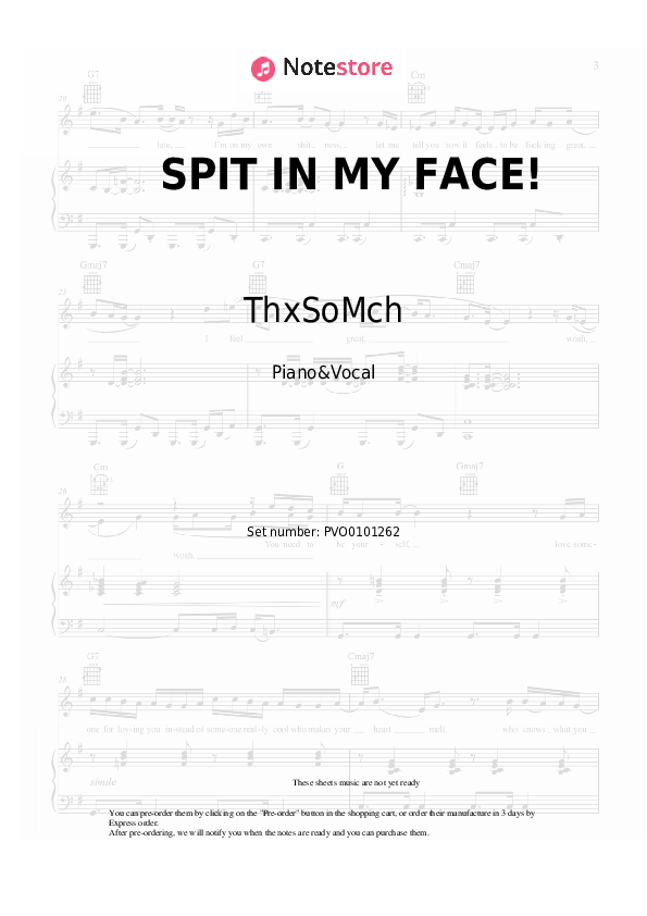 SPIT IN MY FACE! - ThxSoMch Piano Sheet Music with the Voice part - Piano&Vocal