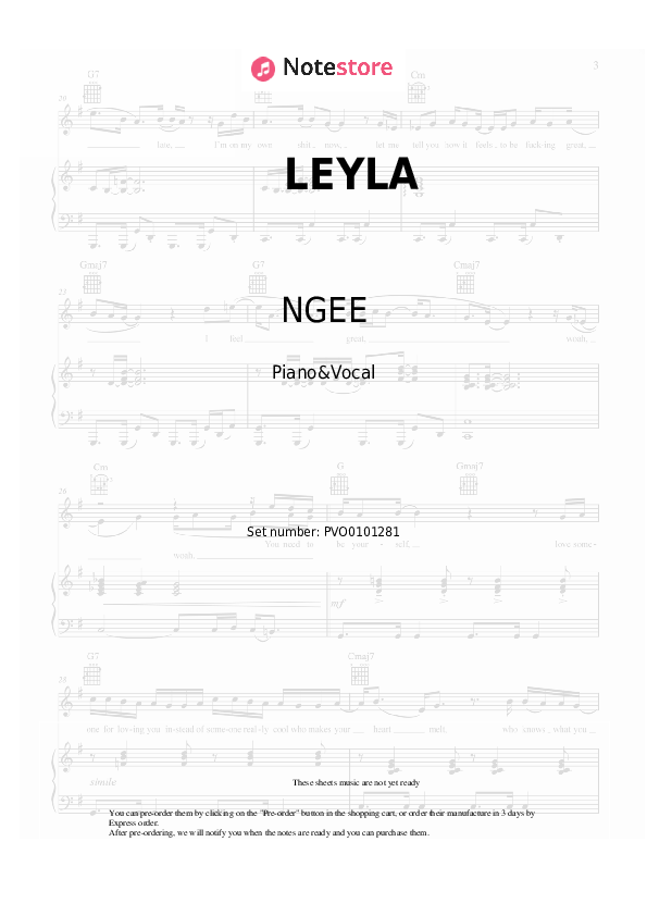 LEYLA - NGEE Piano Sheet Music with the Voice part - Piano&Vocal