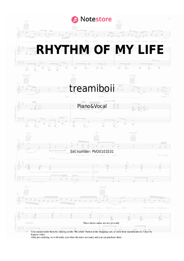 Sheet music with the voice part Tream, treamiboii - RHYTHM OF MY LIFE - Piano&Vocal