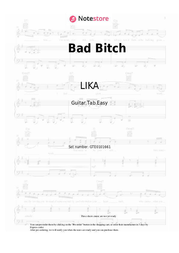 Easy Tabs LIKA - Bad Bitch - Guitar.Tab.Easy