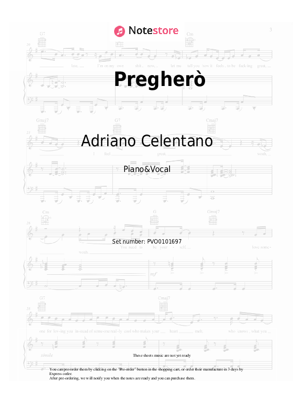 Pregherò - Adriano Celentano Piano Sheet Music with the Voice part - Piano&Vocal