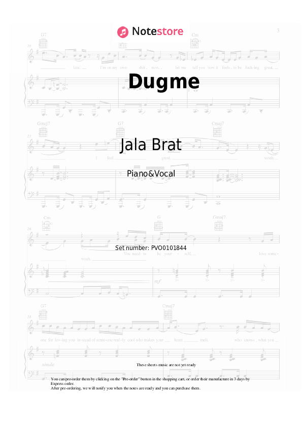 Dugme - Jala Brat Piano Sheet Music with the Voice part - Piano&Vocal