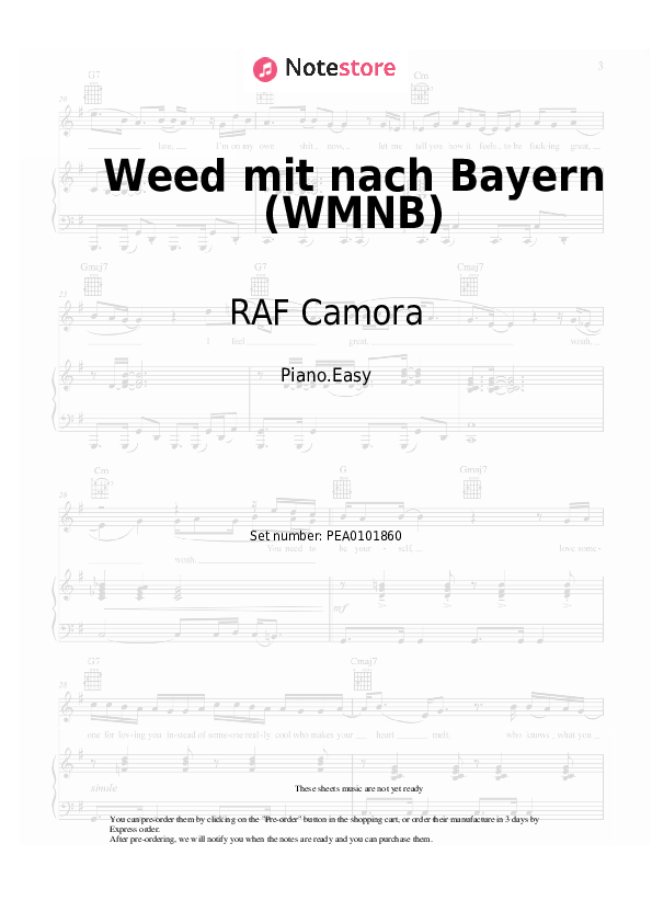 Easy sheet music Bonez MC, RAF Camora - Weed mit nach Bayern (WMNB) - Piano.Easy