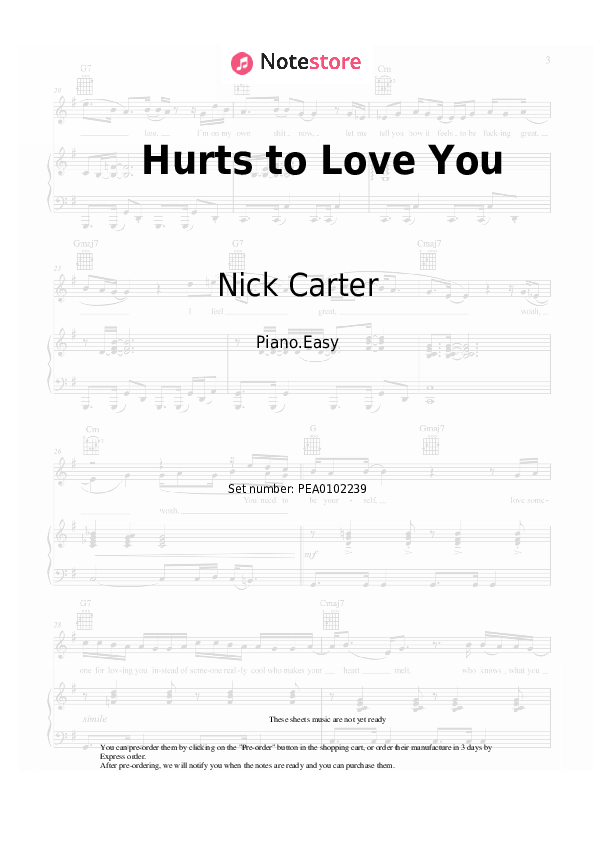 Hurts to Love You - Nick Carter Piano Sheet Music Easy - Piano.Easy