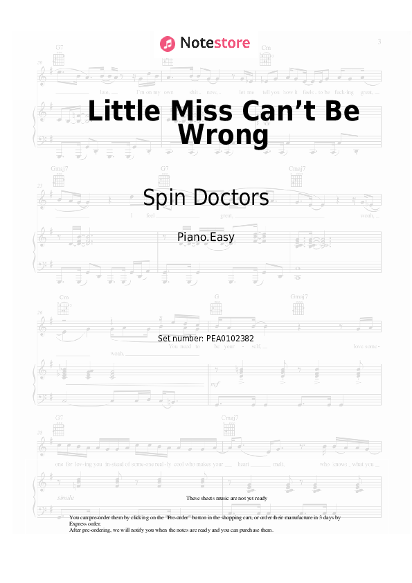 Easy sheet music Spin Doctors - Little Miss Can’t Be Wrong - Piano.Easy