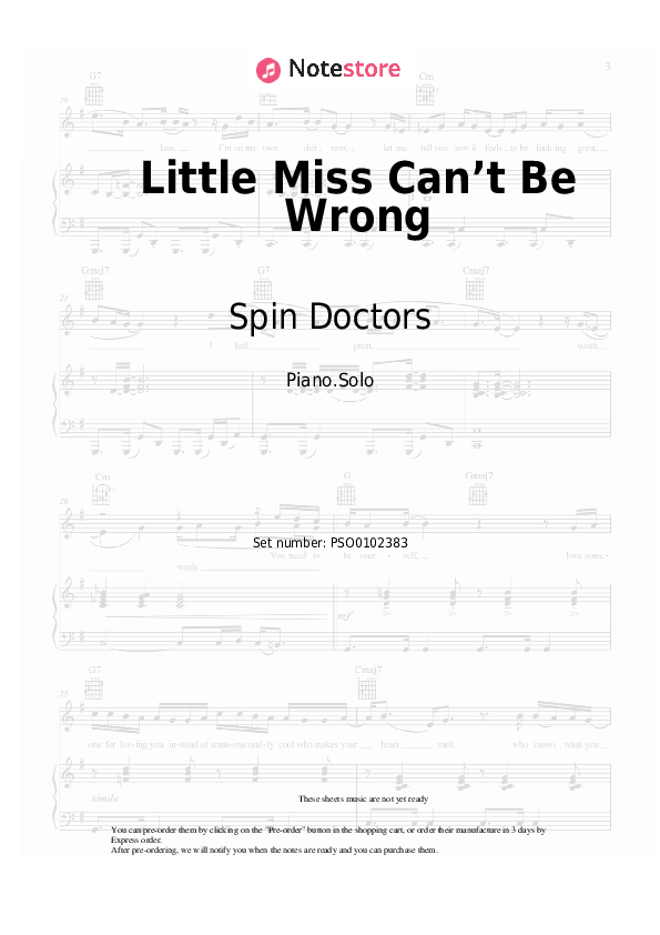 Little Miss Can’t Be Wrong - Spin Doctors Piano Sheet Music - Piano.Solo