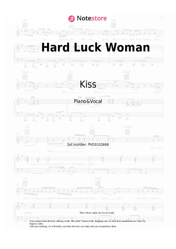 Sheet music with the voice part Kiss - Hard Luck Woman - Piano&Vocal