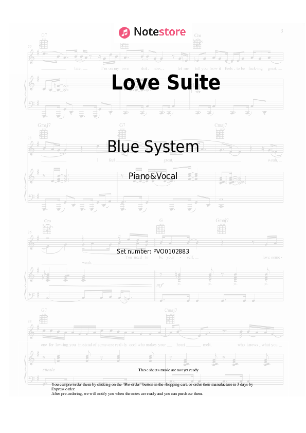 Love Suite - Blue System Piano Sheet Music with the Voice part - Piano&Vocal