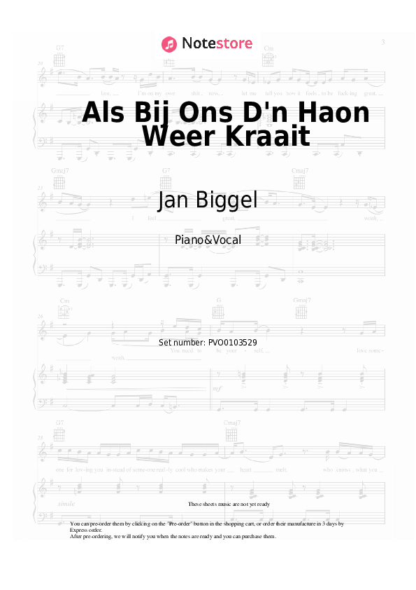 Sheet music with the voice part Jan Biggel - Als Bij Ons D'n Haon Weer Kraait - Piano&Vocal