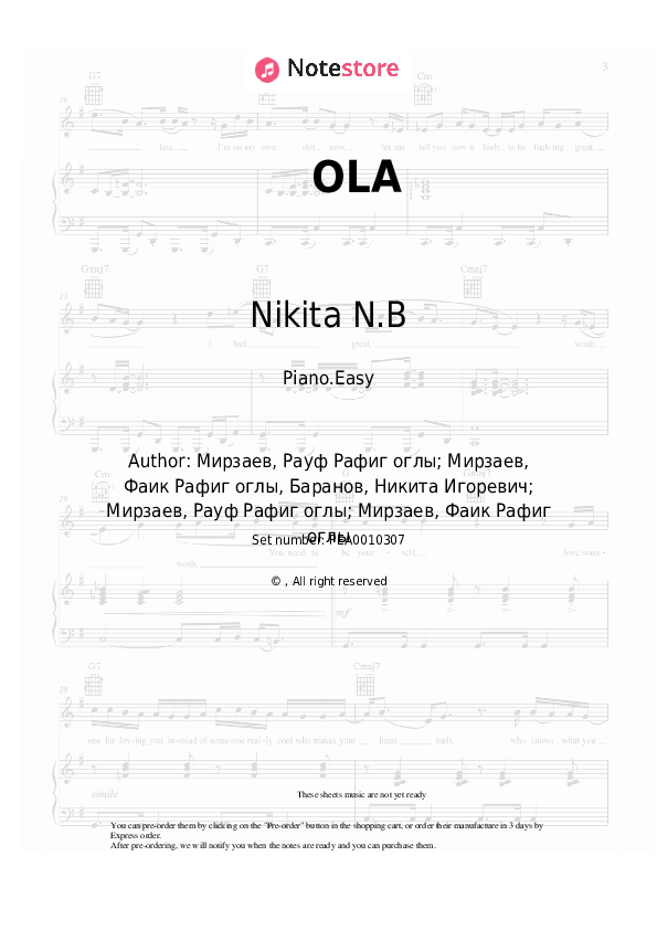 OLA - Rauf & Faik, Nikita N.B Piano Sheet Music Easy - Piano.Easy