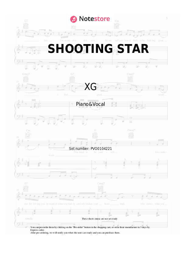 Sheet music with the voice part XG - SHOOTING STAR - Piano&Vocal