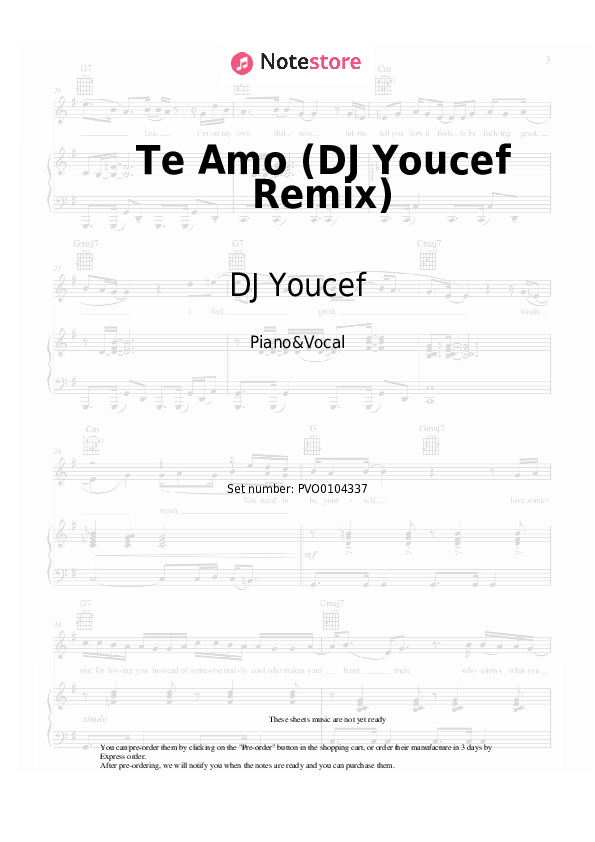 Sheet music with the voice part Calema, DJ Youcef - Te Amo (DJ Youcef Remix) - Piano&Vocal