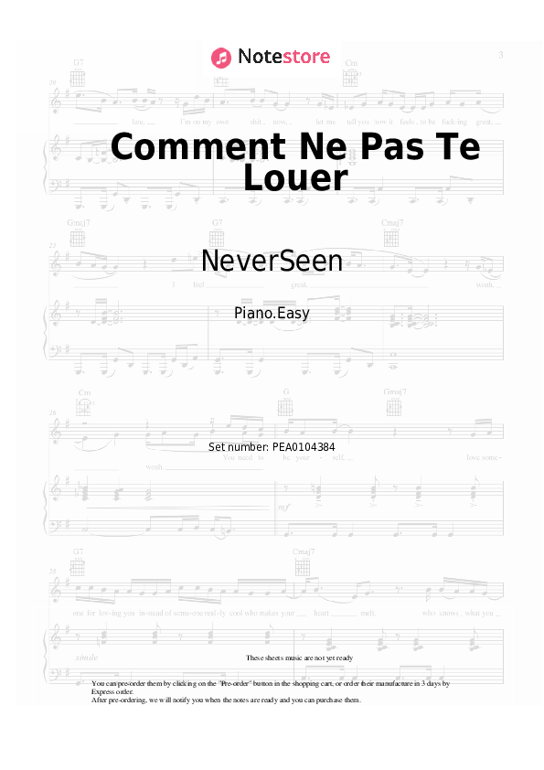 Easy sheet music NeverSeen - Comment Ne Pas Te Louer - Piano.Easy