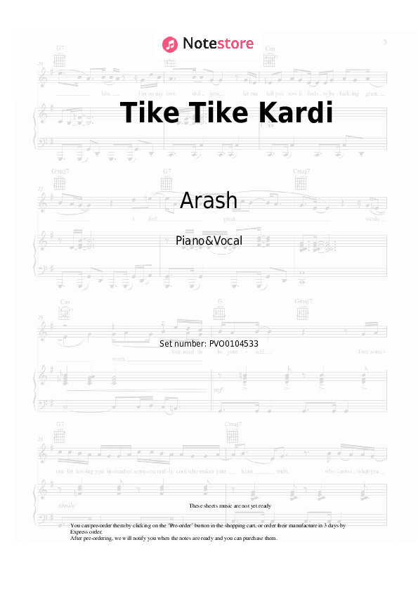 Sheet music with the voice part Arash - Tike Tike Kardi - Piano&Vocal