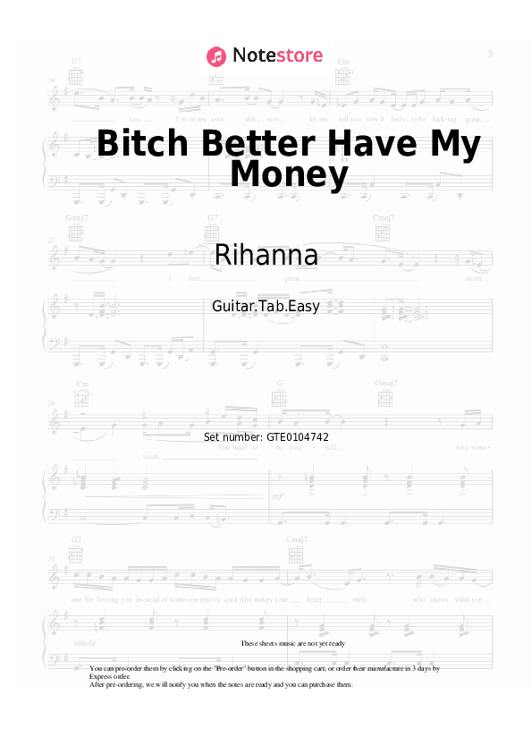 Easy Tabs Rihanna - Bitch Better Have My Money - Guitar.Tab.Easy