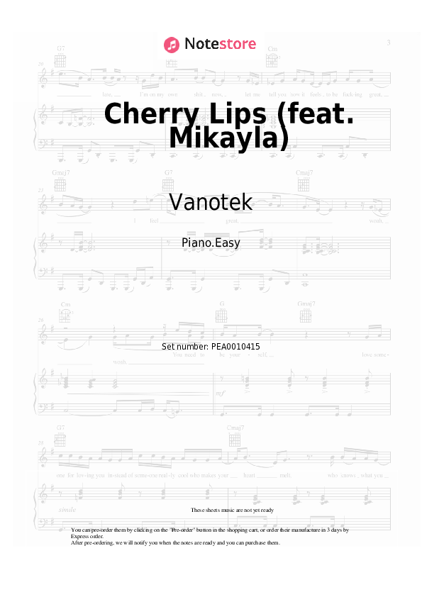 Cherry Lips (feat. Mikayla) - Vanotek Piano Sheet Music Easy - Piano.Easy