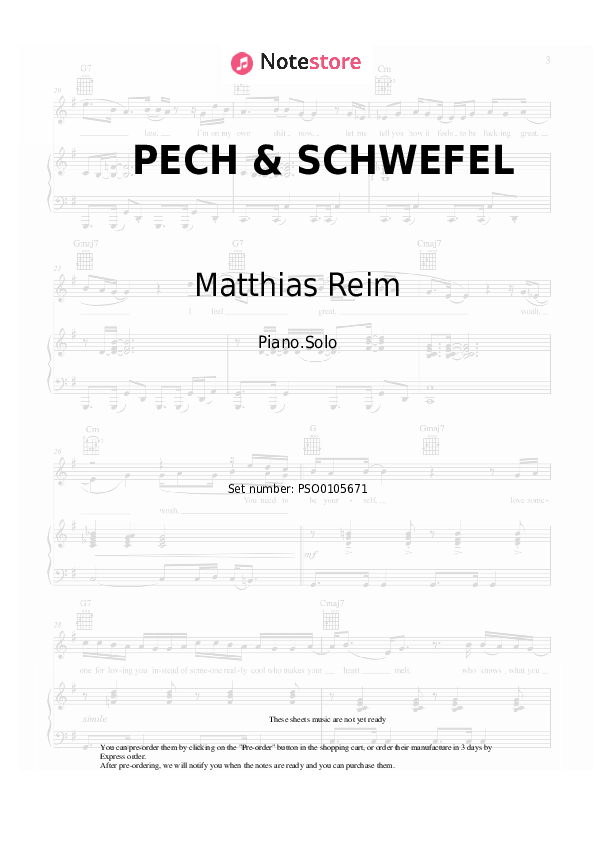 Sheet music FiNCH, Matthias Reim - PECH & SCHWEFEL - Piano.Solo