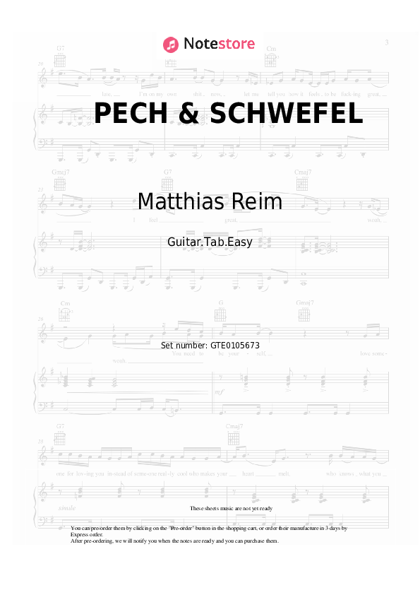 Easy Tabs FiNCH, Matthias Reim - PECH & SCHWEFEL - Guitar.Tab.Easy