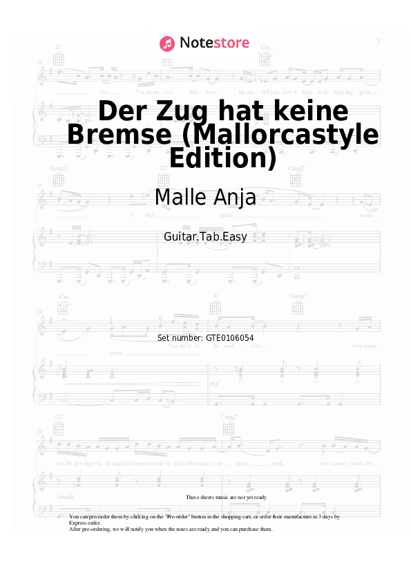 Easy Tabs Mia Julia, Lorenz Büffel, Malle Anja - Der Zug hat keine Bremse (Mallorcastyle Edition) - Guitar.Tab.Easy