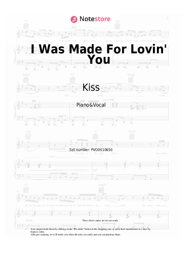 Sheet music with the voice part Kiss - I Was Made For Lovin' You - Piano&Vocal