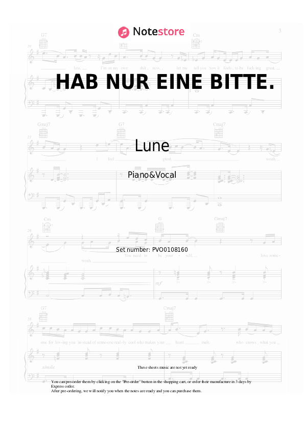 Sheet music with the voice part Lune - HAB NUR EINE BITTE. - Piano&Vocal