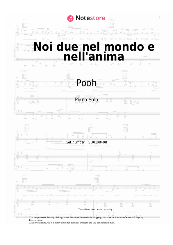 Noi due nel mondo e nell'anima - Pooh Piano Sheet Music - Piano.Solo