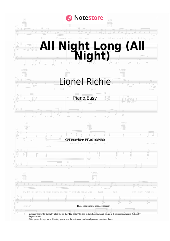 Easy sheet music Lionel Richie - All Night Long (All Night) - Piano.Easy