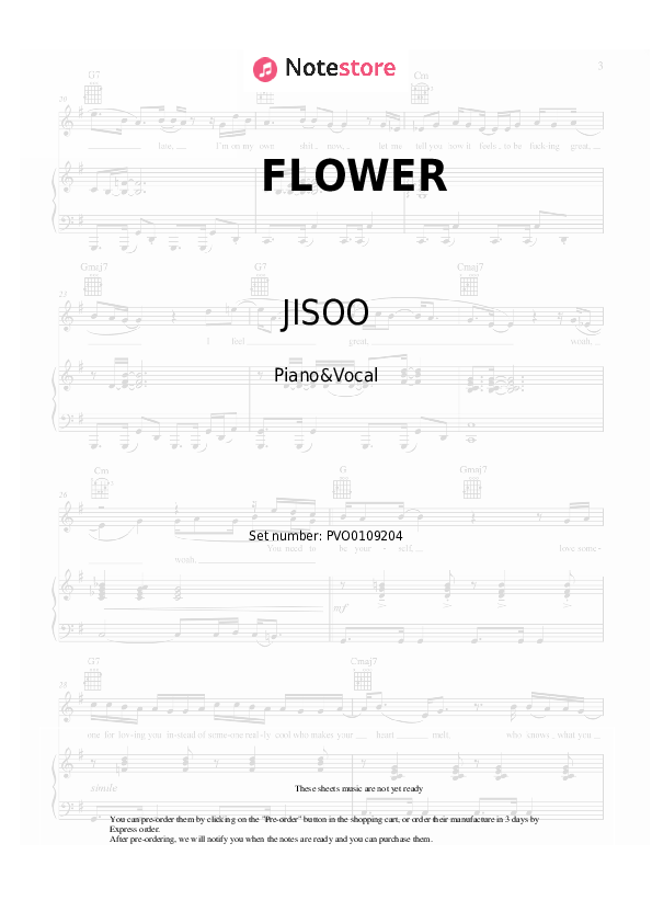 FLOWER - JISOO Piano Sheet Music with the Voice part - Piano&Vocal