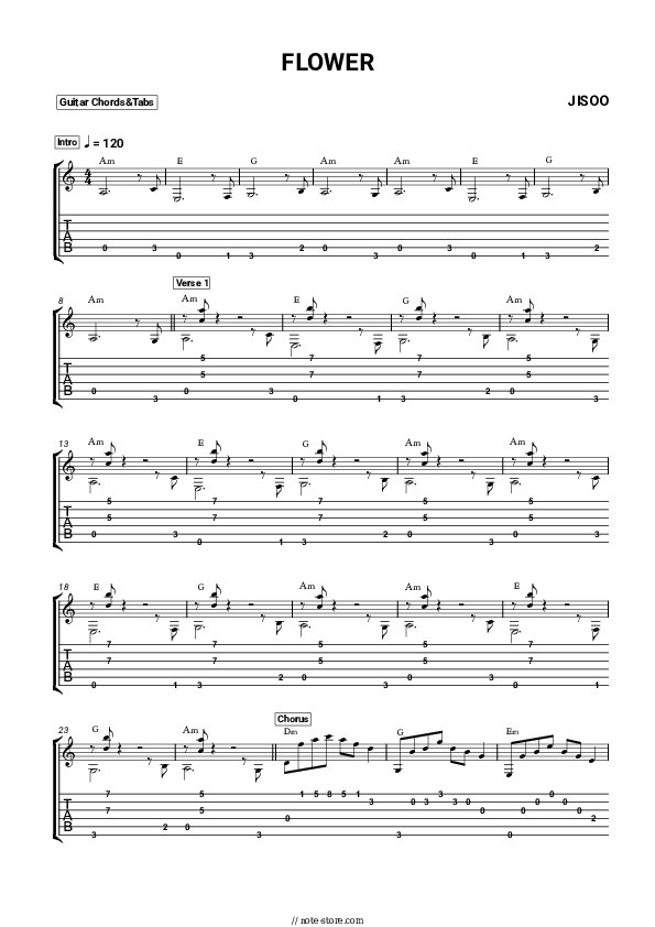 FLOWER - JISOO Chords and Tabs - Guitar.Chords&Tabs