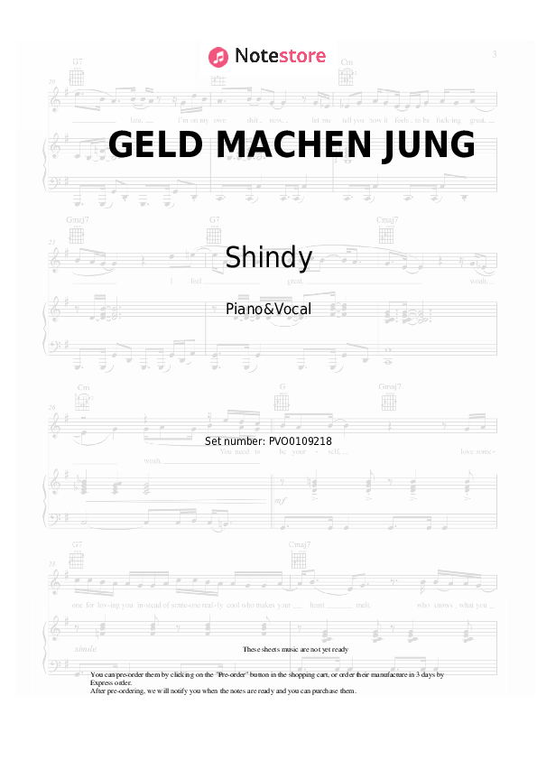 Sheet music with the voice part Shindy - GELD MACHEN JUNG - Piano&Vocal