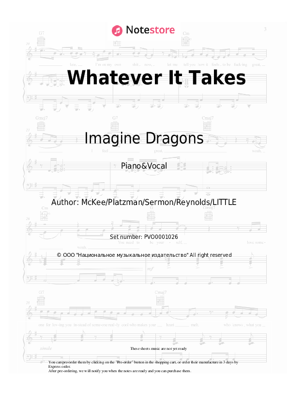 Sheet music with the voice part Imagine Dragons - Whatever It Takes - Piano&Vocal