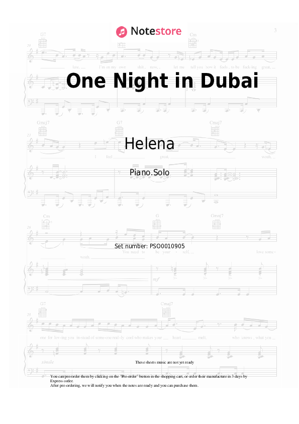 One Night in Dubai - Arash, Helena Piano Sheet Music - Piano.Solo