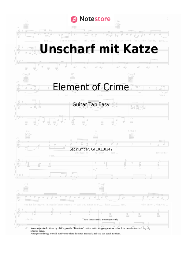 Easy Tabs Element of Crime - Unscharf mit Katze - Guitar.Tab.Easy