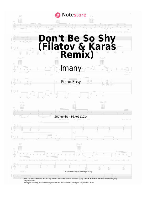 Easy sheet music Imany - Don't Be So Shy (Filatov & Karas Remix) - Piano.Easy