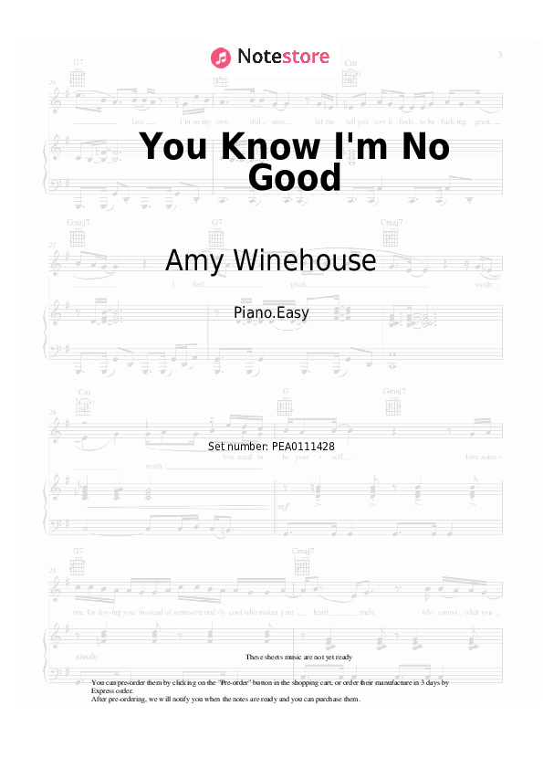 Easy sheet music Amy Winehouse - You Know I'm No Good - Piano.Easy