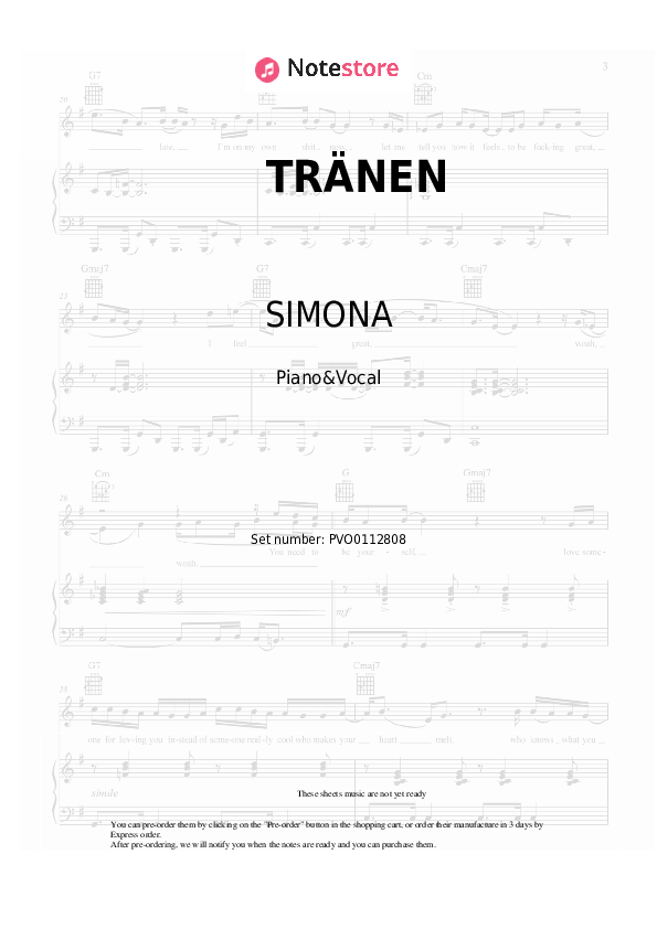Sheet music with the voice part SIMONA - TRÄNEN - Piano&Vocal