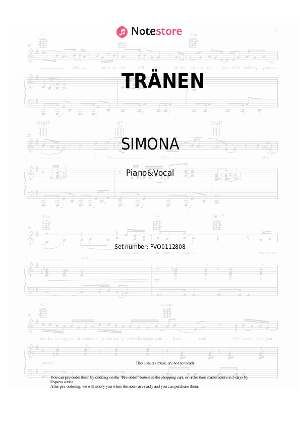 TRÄNEN - SIMONA Piano Sheet Music with the Voice part - Piano&Vocal