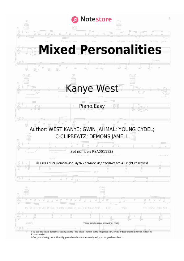 Easy sheet music YNW Melly, Kanye West - Mixed Personalities - Piano.Easy