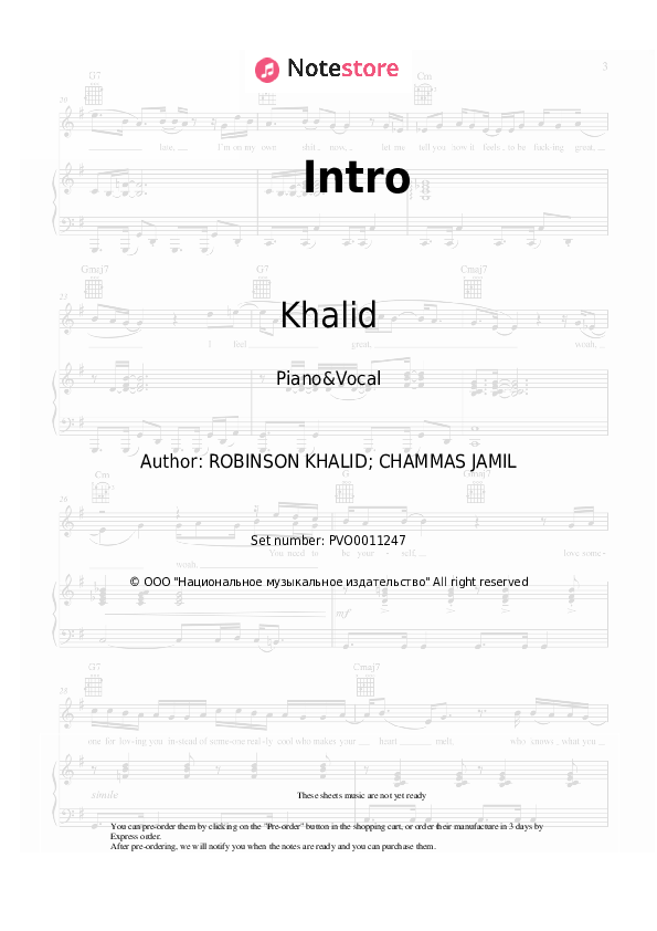 Sheet music with the voice part Khalid - Intro - Piano&Vocal