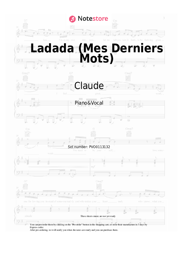 Ladada (Mes Derniers Mots) - Claude Piano Sheet Music with the Voice part - Piano&Vocal