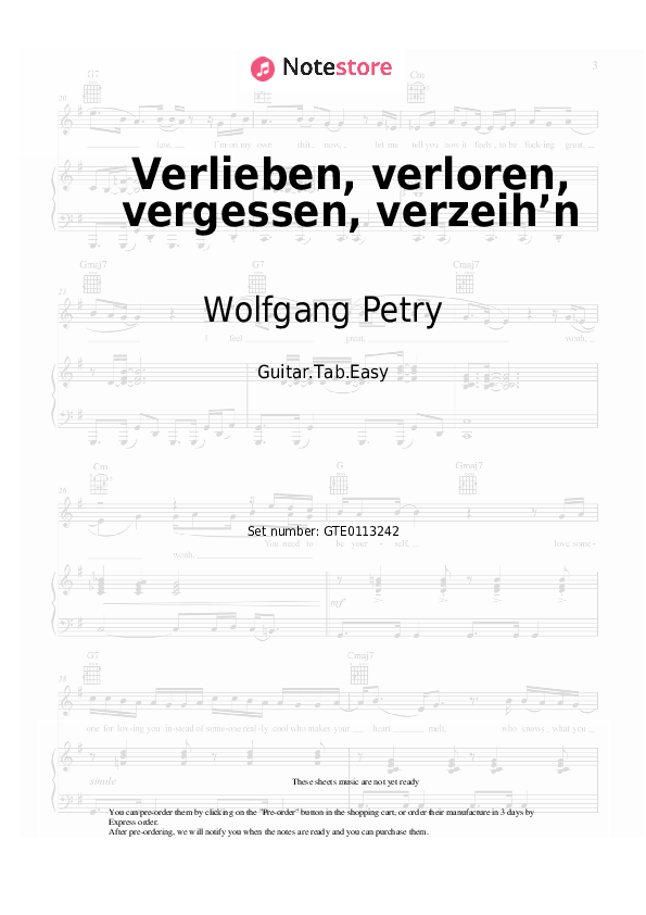 Verlieben, verloren, vergessen, verzeih’n - Wolfgang Petry Tabs Easy - Guitar.Tab.Easy