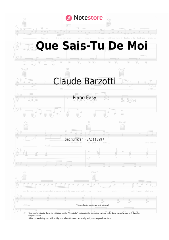 Easy sheet music Claude Barzotti - Que Sais-Tu De Moi - Piano.Easy