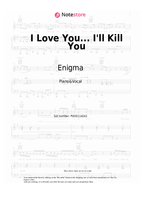 I Love You... I'll Kill You - Enigma Piano Sheet Music with the Voice part - Piano&Vocal