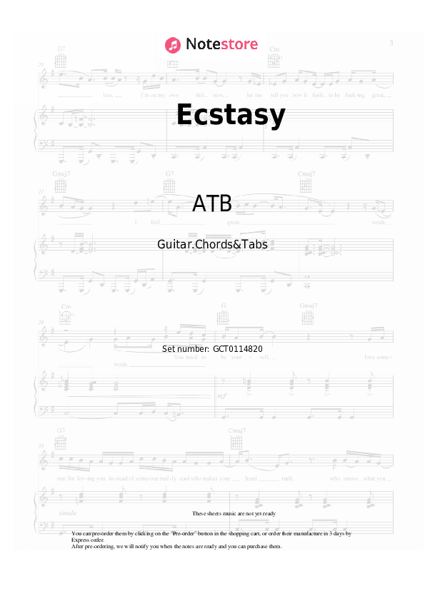 Chords ATB - Ecstasy - Guitar.Chords&Tabs